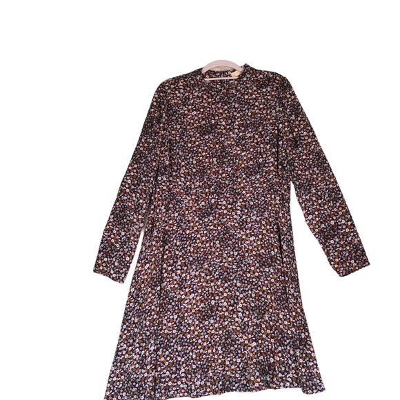 Loft Dress Womens 14 Blue White Pink Floral High Neck Long Sleeve Career Boho - Picture 2 of 10